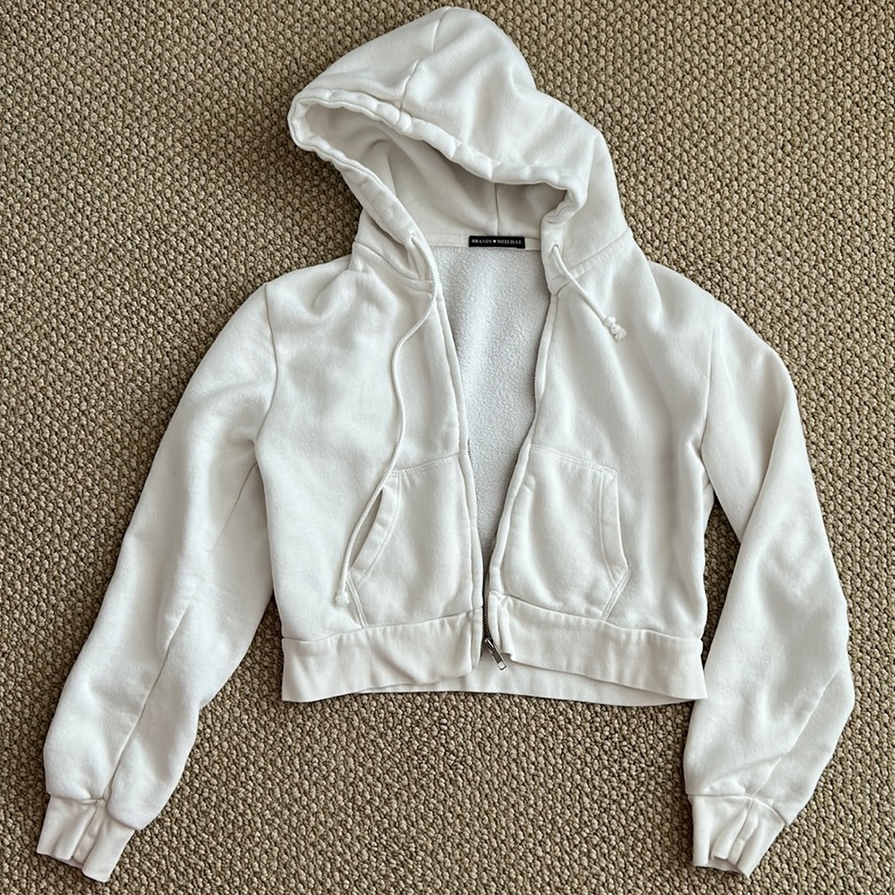 White Zip Up Sweatshirt with Hood
